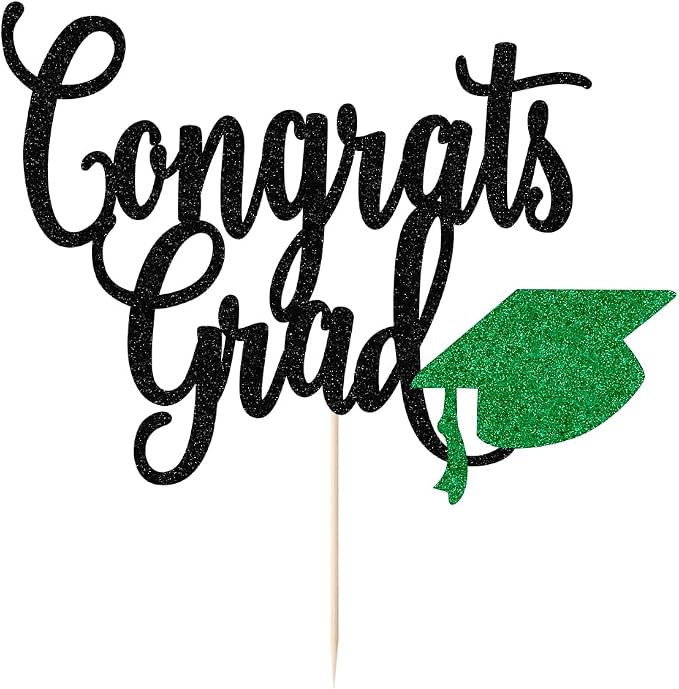 Congrats Grad Cake Topper,2026 Graduation Cake Topper, Congrats Grad Decorations,2026 High School/College/Senior Graduation Party Decorations Supplies. (Congrats Grad Black green)