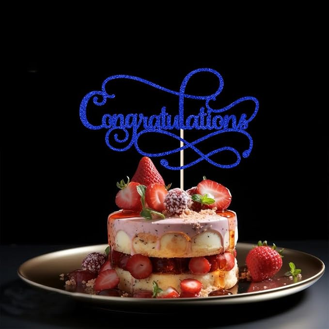 Congratulations Cake Topper,Congratulations 2026 Graduation Cake Topper,Graduation, Wedding, Retirement, Birthday, Anniversary, Celebration Party Decorations Supplies(Royal Blue)