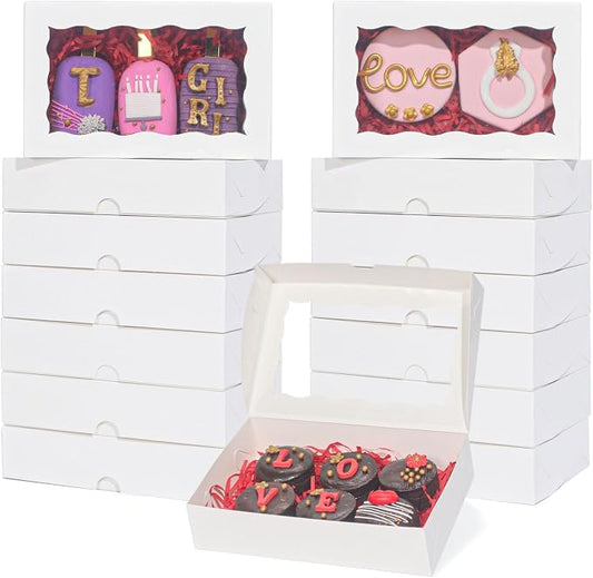 RomanticBaking 100 Pack White 7 x 4 3/8 x 1 1/2inches Cookies Boxes with Window Christmas Bakery Packaging for Macaron Treat Boxes Chocolate Truffle