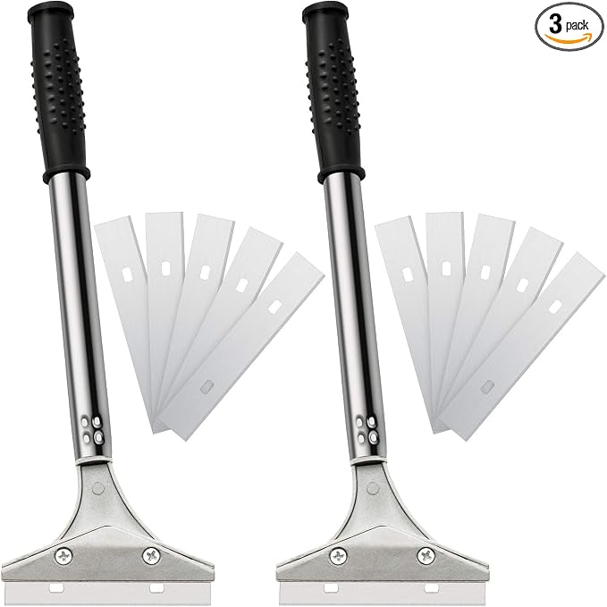 Mudder 4 Inch Razor Blade Scraper Tool Wallpaper Floor Tile Paint Removal Smoothing Scraper Tool with Replacement Blade for Removing Wallpaper Sticker Glue Floor Adhesive(Black,3 Pcs)