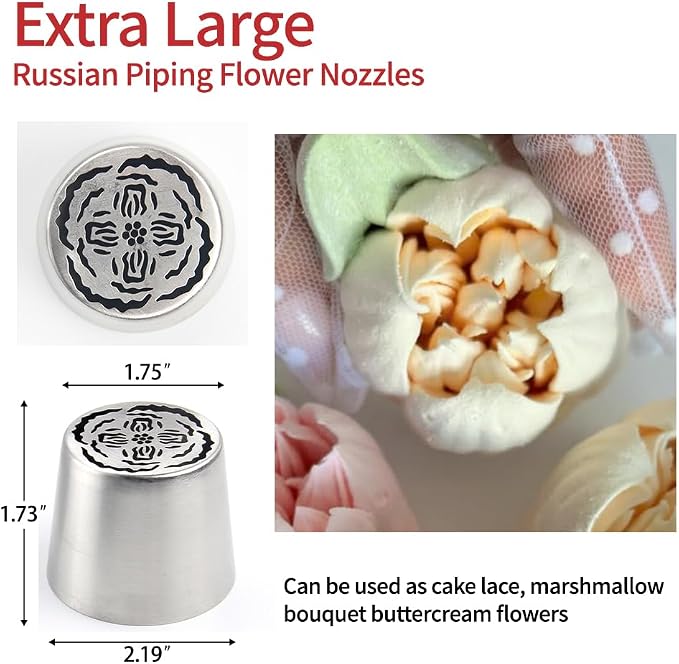 Extra Large Russian Piping Tips - Stainless Steel Flower Nozzles Set for Cake Decorating, Rose & Floral Icing Tips for Cupcakes, Cookies Professional Baking Tools (XXL, Style 67)
