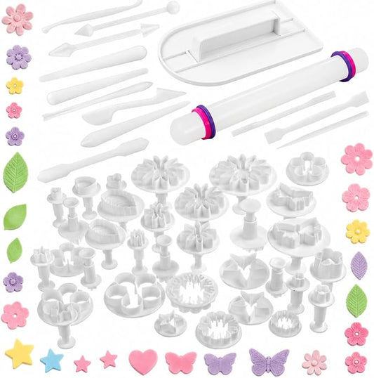 Bakerpan Fondant Tools Set - 47 Pc Cake Decorating & Sugar Craft Kit with Rolling Pin, Fondant Smoother, Cutters & Modeling Tools for Fondant, Gum Paste & Sugar Paste