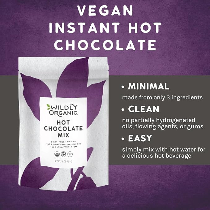 Wildly Organic Hot Chocolate Mix 16 Oz, 1 lb Bag - Organic, Vegan, Raw Cacao Powder, Fair Trade, Dairy-Free, Gluten-Free, Gourmet Hot Chocolate & Premium Cocoa - 3 Ingredients: Cacao Powder, Coconut Sugar, & Coconut Milk Powder; No Refined Sugars, Gums...