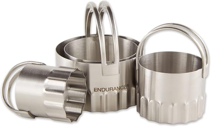 RSVP International Endurance Ripple Round Biscuit Cutters - Stainless Steel, Set of 4 | Nest for Easy Storage | For Cutting Thick or Thin Dough | Professional | High Handle Arch