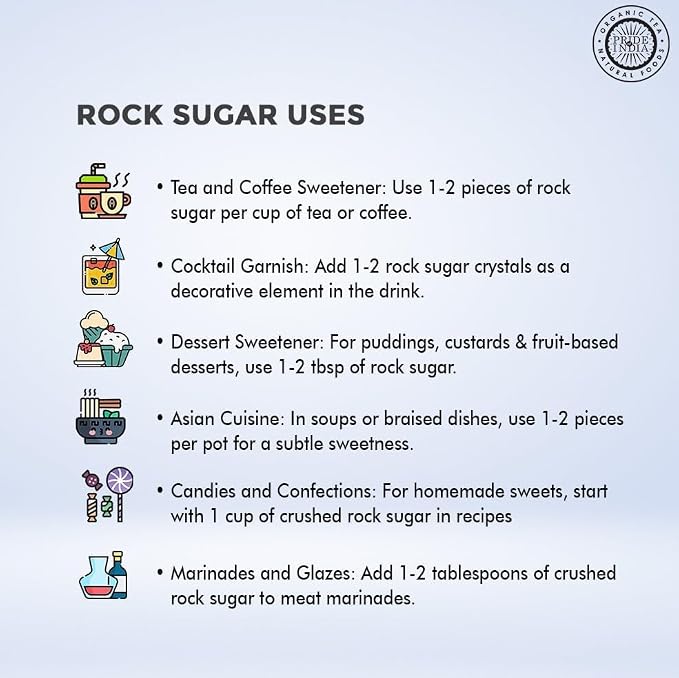 Pride Of India - Natural Crystal Rock Sugar Whole - 12 oz (340 gm) Medium Dual Sifter Jar - Authentic Indian Sugar Crystals - Used to Sweeten Milk or Tea - Offers Best Value for Money