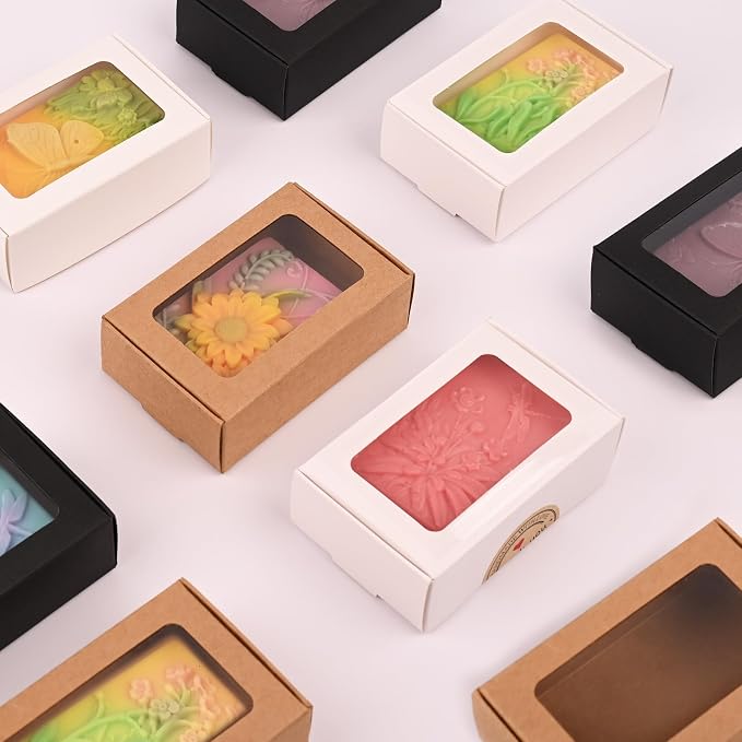 Moukiween 30 PCS Multicolour Soap Boxes for Homemade Soap，3.54 X 2.36 X 1.18 Inch Soap Packaging Gift boxes with Window, Small Rectangular Soap Wrapping Boxes (Multicolour)
