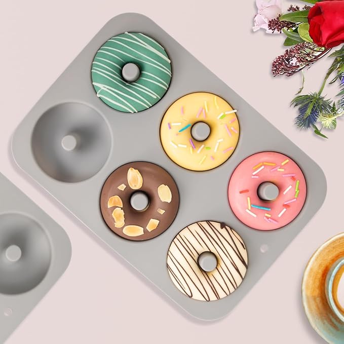Aichoof Non-Stick Silicone Donut Pan Set of 3, BPA-Free, Easy Release(Grey) | 6-Cavity Food Grade LFGB Donut Mold, Dishwasher & Microwave Safe, Perfect Homemade Donuts