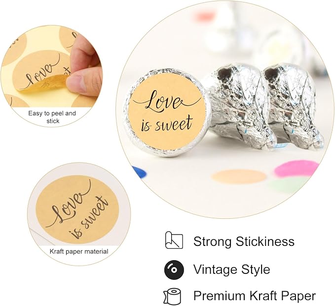 G2PLUS Love is Sweet Stickers Labels, Wedding Favor Label Sticker, 2 in Round Wedding Treat Sticker for Gift Wrapping, Anniversary, Engagement, Birthday, Baby Shower Party Favors
