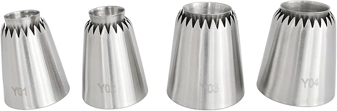 Sultan Piping Nozzle 4PCS 304 Stainless Steel Russian Piping Tips Sultan Ring Baking Mold Icing Nozzle Cookies Cupcake Icing Decorating Supplies Decorating Kit