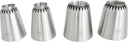 Sultan Piping Nozzle 4PCS 304 Stainless Steel Russian Piping Tips Sultan Ring Baking Mold Icing Nozzle Cookies Cupcake Icing Decorating Supplies Decorating Kit
