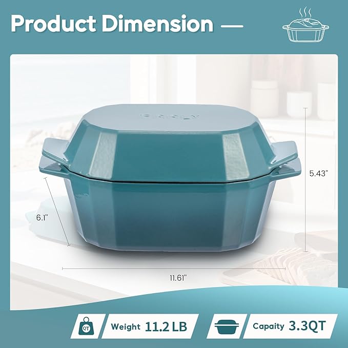 Enameled Cast Iron Sourdough Bread Oven – Dutch Oven for Sourdough, Oval Cast Iron Bread Pan with Lid，Loaf Cast Iron Dutch Oven for Baking (3.3QT-Blue）