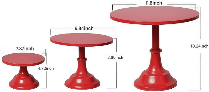 3 Pcs Metal Cake Stand Set 8/10/12 inch Dessert Table Display Perfect for Baby Shower Wedding Birthday (Red)