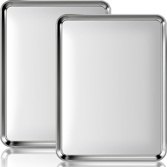 Pack Jelly Roll Pan Set of 2, 15.9” x 12” Stainless Steel Cookie Sheets for Baking, Non Stick Baking Sheets for Oven Heavy Duty Baking Trays