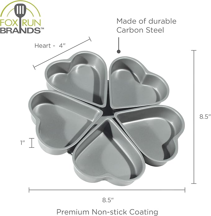 Fox Run Linked Heart Cake Pan, 4-Inch Hearts, Preferred Non-Stick Heat Shaped Cake Pan