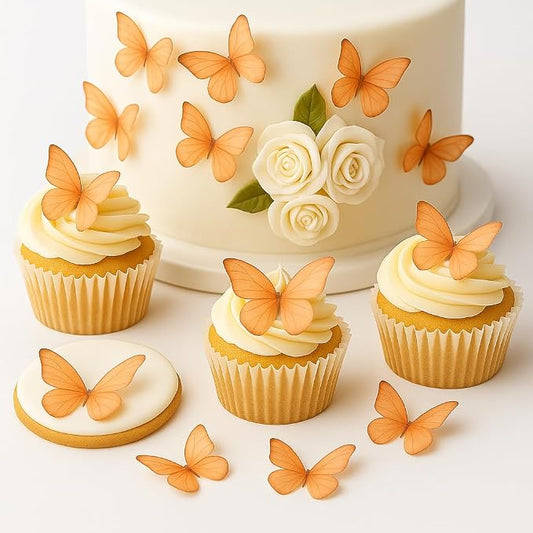 Confect Edible Wafer Paper Butterflies Set of 56 – Colorful Peach Butterfly Cake Decorations, Cupcake Toppers for Birthday, Wedding, Party – Edible Butterfly Toppers