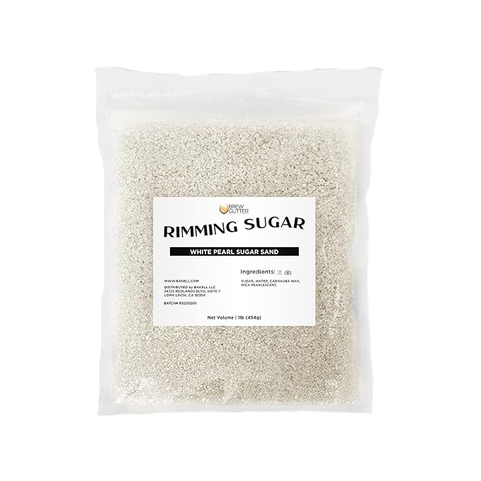 Brew Glitter - White Pearl Rimming Sugar (1LB, 1x Resealable Bag) Cocktail Garnish for Mixed Drinks & Refreshments