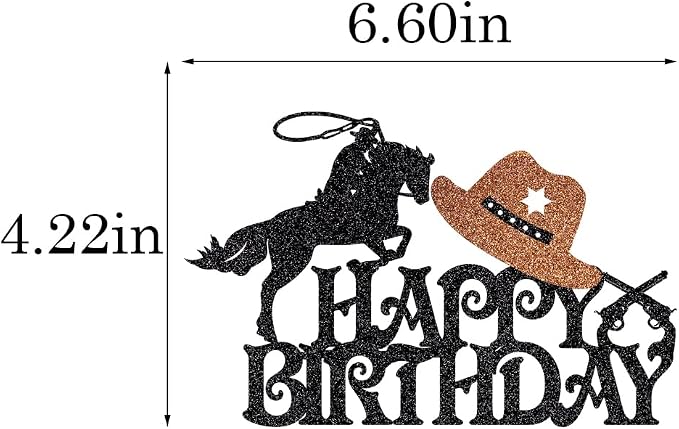 Western Cowboy Cake Topper - Glitter Theme Happy Birthday Party Decoration, Baby Shower & Boy/Girl Birthday Party Decoration Supplies