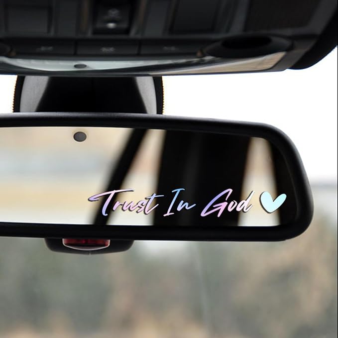 3 x Trust in God Car Mirror Decal Holographic Stickers for Cars Rearview Mirror Decal for Women Cute Decals Vinyl Affirmation Stickers for Window, Tumbler, and Water Bottle