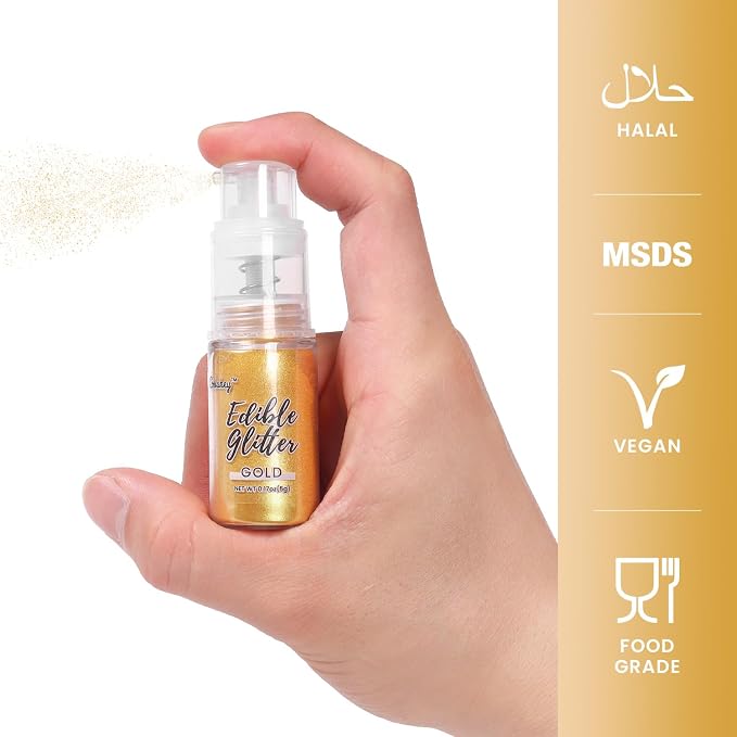 Shimmer Gold Edible Glitter Spray, 5g Edible Glitter for Cocktails, Cobakey Luster Dust Edible for Cake Decorating, Drinks, Baking, Chocolate, Strawberrie