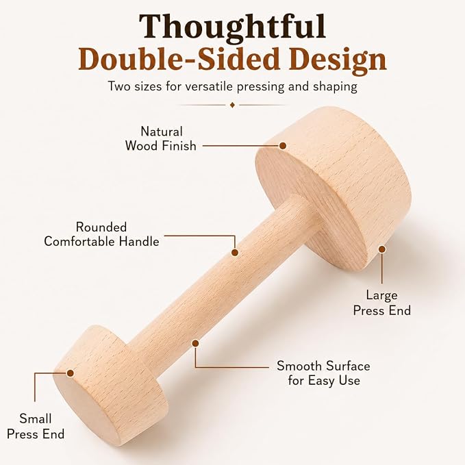 Baking Tools, Double-Sided Wooden Tart Tamper, 4.5cm Pastry Press Tool for Pies Tarts Quiche, Baking Mold with Handle