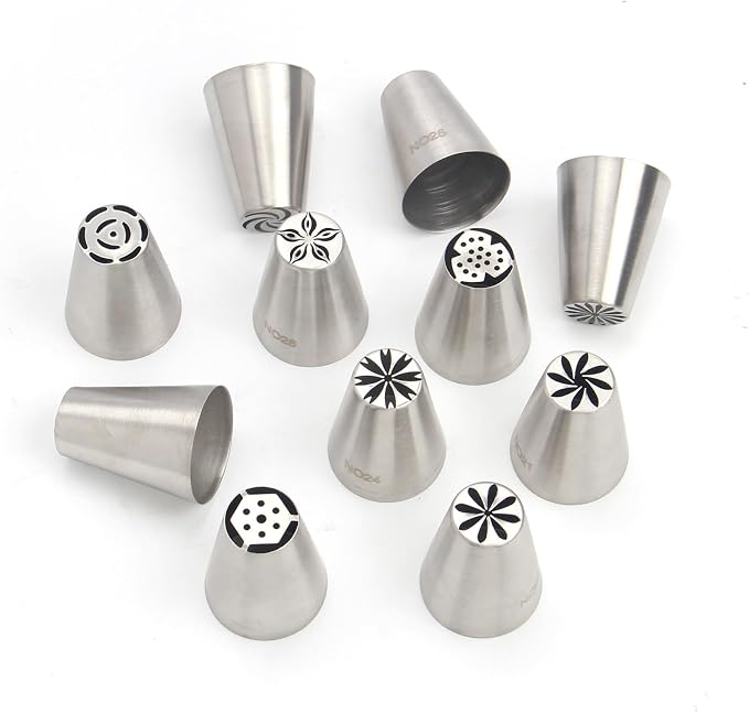 11 Pcs Small Stainless Steel Russian Flower Icing Tips Set,Cake Decorating Piping Tips for Cupcakes,Bakery,Dessert,Pastry Baking Tools