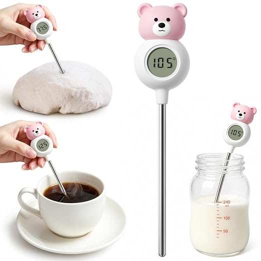 Instant Food Thermometer Digital with High Definition Digital Display, Stainless Steel Digital Thermometer, 2-in-1 Thermometers and Stirring Rod, ±0.5℉ Accuracy for Kitchen Cooking, Coffee, and Milk