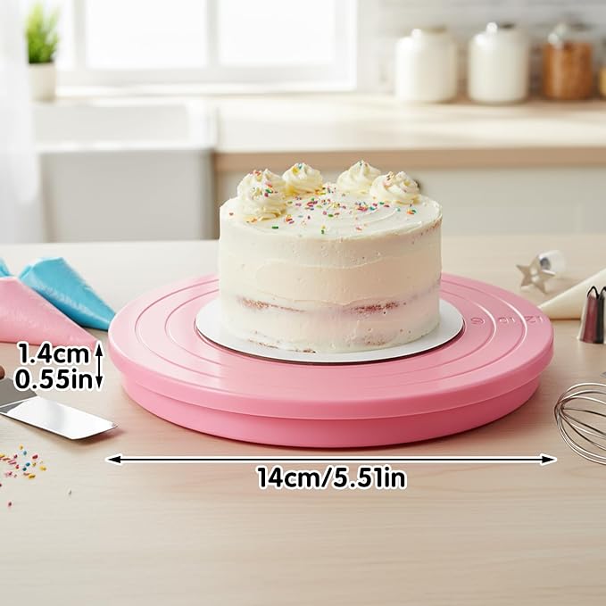 Cake Decorating Turntable,5.5 In Cake Turn Table, Rotating Cakes Stand, Rotatings Cakes Stands for Cookies and Cupcakes, Baking Tool Accessories, Pink