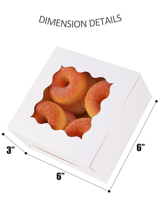 qiqee Bakery Box with Window 100packs 6x6x3 White Cookie Boxes Pastry Box for Wedding Favor Birthday ＆ Party