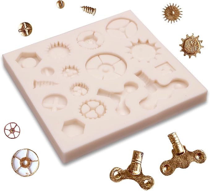Cogs Wheel Silicone Molds, 3 Packs Steampunk Gears Clay Molds for Chocolate Baby Birthday Cake Gadget Decoration Cupcake Toppers Polymer Clay Crafts Resin