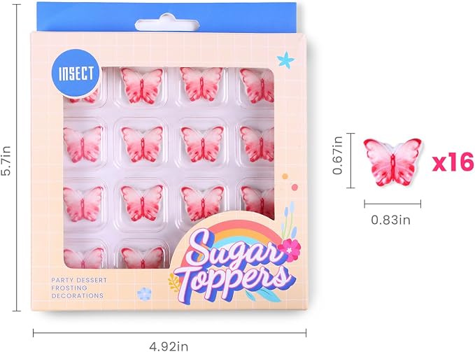 Edible Butterfly Cake Decorations, 16 Royal Icing Butterflies Red, Butterflies Cupcake Toppers for Cake Decorating, Cookies, Macarons, Cakesicles, and Ice Cream