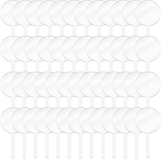 Roowest 50 Pieces 2 Inch Round Acrylic Cupcake Toppers Blank Clear Mini DIY Cake Stick Toppers for Birthday Festival Party Baby Shower Wedding Party Cupcake Decoration