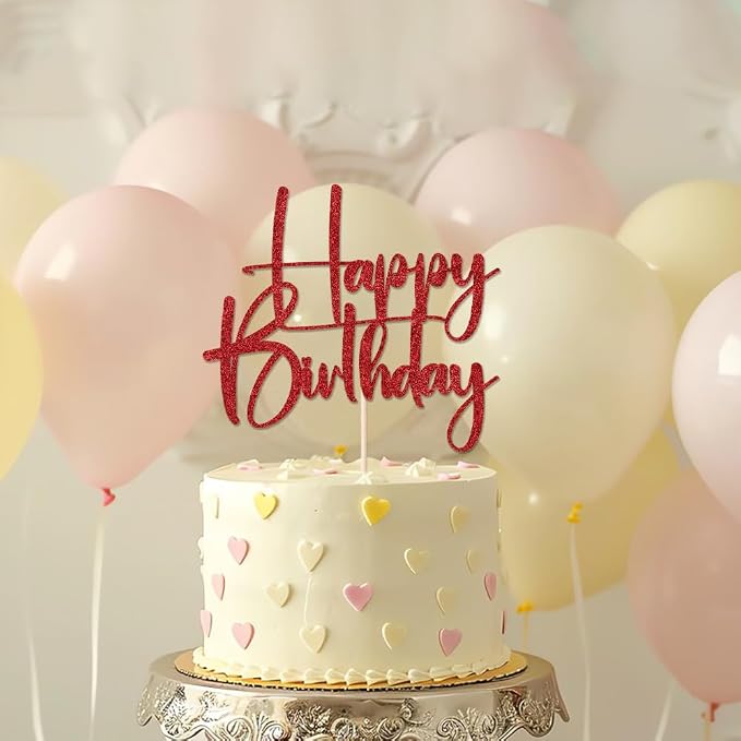red Happy Birthday Cake Topper, Happy Birthday Cake Bunting Deco, Baby Gender Reveal Party/Anniversary Party Decoration Supplies
