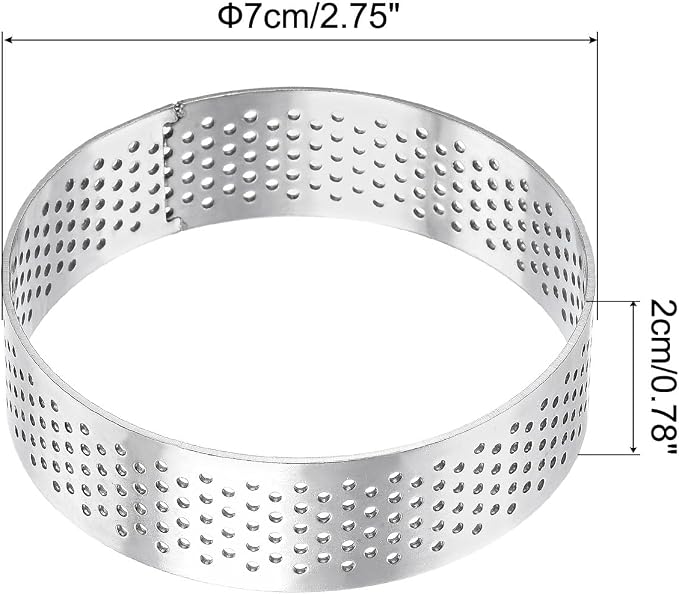 uxcell Stainless Steel Small Cake Rings, Perforated Cake Mousse Ring Kitchen Baking Heat-Resistant 2.7" Diameter, 0.8" Height,for Cake Dessert Biscuit Chocolate, Silver
