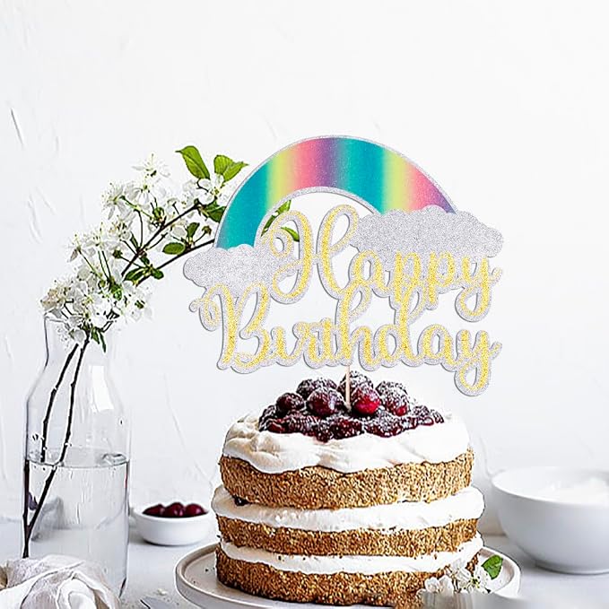 Rainbow Happy Birthday Cake Topper，Baby Shower Cake Decorations,for Colorful Birthday/Kids’ Party Cake Topper Decoration Supplies (rainbow)