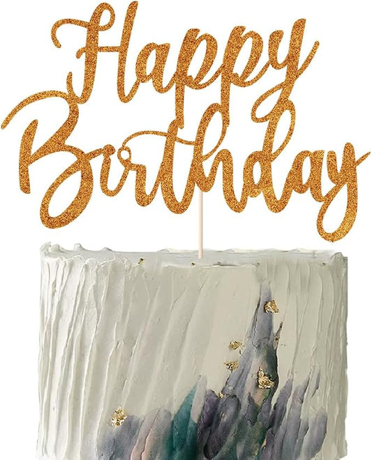 Handmade Glitter happy birthday Cake Topper, Happy Birthday Cake Bunting Decor,Birthday Party Decoration Supplies (Pumpkin yellow)