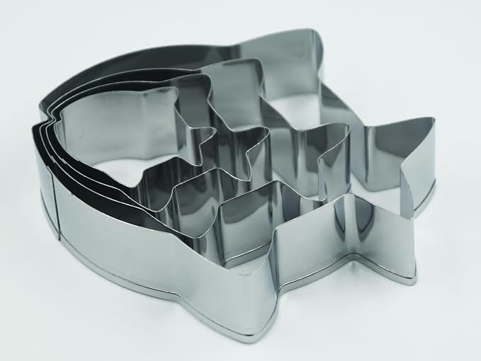 Fish Cookie Cutters Set, 4 PCS Set Fish Shaped Stainless Steel Molds for Cookies,Biscuit,Vegetable,Fruit,Baking Pastries Doughs