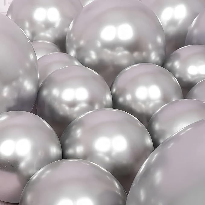 Voircoloria 105pcs Metallic Silver Balloons 12inch Party Latex Balloons for Birthday Graduation Baby Shower Wedding Anniversary New Year Party Decorations