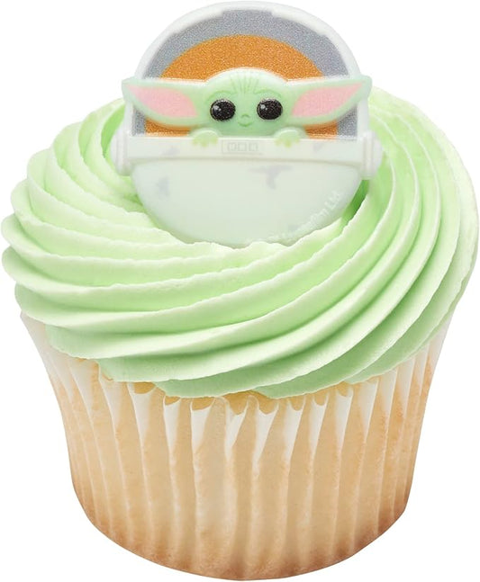 DECOPAC Star Wars The Mandalorian The Child Rings, Cupcake Decorations, Food Safe Cake Toppers – 24 Pack