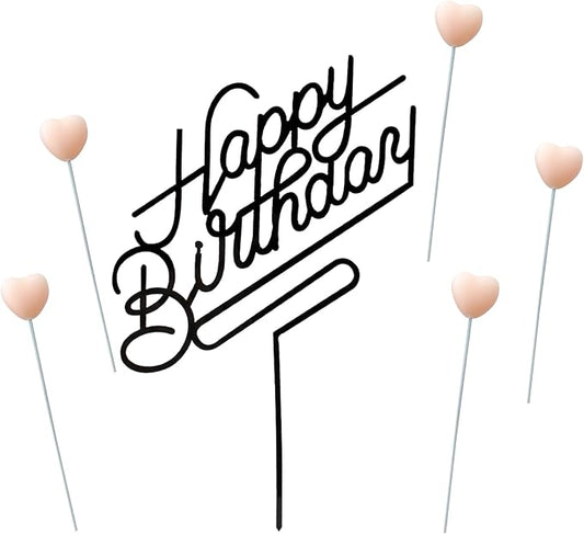 Happy Birthday Acrylic Cake Topper Birthday Party Decorations Cupcake Toppers Decorations Supplies (Black Pink 5)