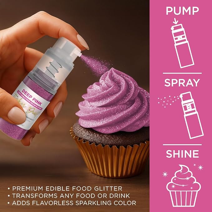 Bakell - Deep Pink Tinker Dust (4g, 1x Mini Spray Pump) Edible Glitter for Food, Desserts, and Baked goods!