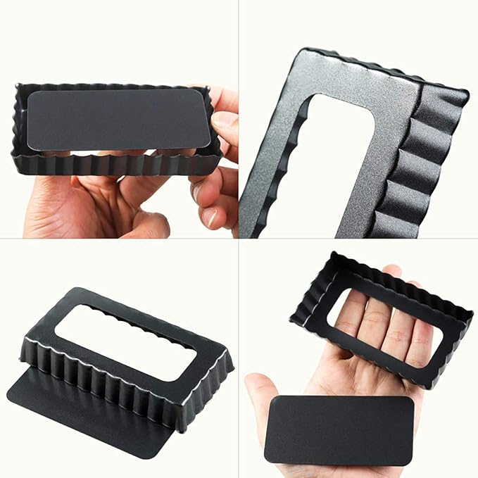 6Pcs Mini Tart Pan 4-Inch with Removable Bottom, Non Stick Carbon Steel Miniature Cupcake Molds Baking Pan for Pies, Cheese Cakes, Desserts, Quiche Pan (Rectangle) | Non Stick, Carbon Steel, For Pies, Cheese Cakes, Desserts