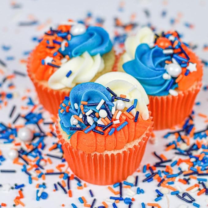 Blue and Orange Sprinkles for Cake Decorating, Orange Sprinkles for Cupcakes, Edible Cake Decorations for Cakes, Ice Cream and Desserts Toppings, Football Sprinkle Edible, Baseball Sprinkle