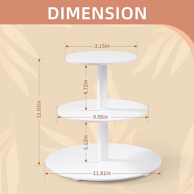 VIVIRBIEN 3-Tier Wooden Cupcake Stand:12in White Round Tiered Cake Stand,Dessert Display for 33 Cupcakes,Easy to Assemble and with Instruction,Cupcake Tower for Wedding/Party/Birthday/Decor
