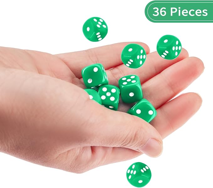 36 of Pack 12MM 6 Sided MINI Dice Set,Solid Green Game Dice Set, 6 Sided Standard Colored Dices for Tenzi, Bunco or Teaching Math,with Portable Plastic Box(Green)