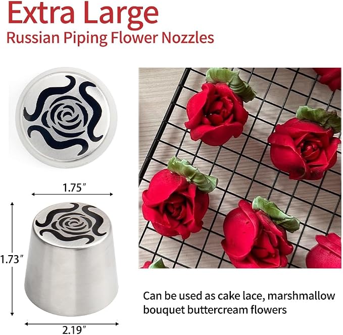 6Pack Extra Large Flower Russian Piping Tips Set, Stainless Steel Rose Tulip Icing Tips For Cake Decorating, Floral Piping Tips Flower Bouquet For Cookies Desserts Baking Tool(XXL,6A)
