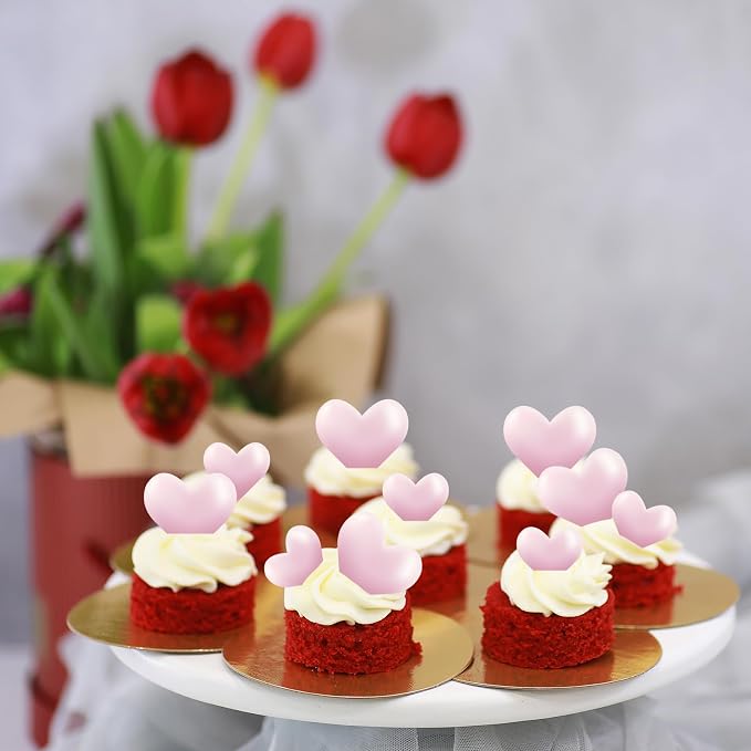 44PCS Edible Valentines Day 3d Heart Cupcake Toppers Pink Glitter Heart Cupcake Picks Happy Valentine's Day Heart Cake Decor for Valentine's Day Theme Party Decoration Supplies