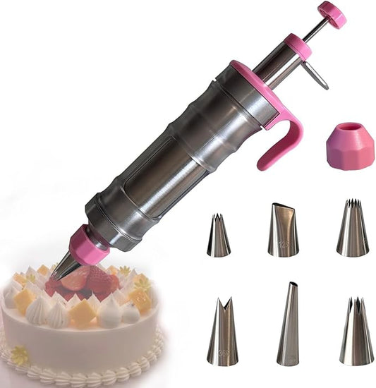 Dessert Decorating Piping Syringe Set Cake Decorating Tool Cookie Gun Press,Icing Decoration Gun,Frosting Piping Kit 6 Piping Icing Nozzles for Baking,Cupcake,Deviled Eggs Gifts for Mom Grandma Women