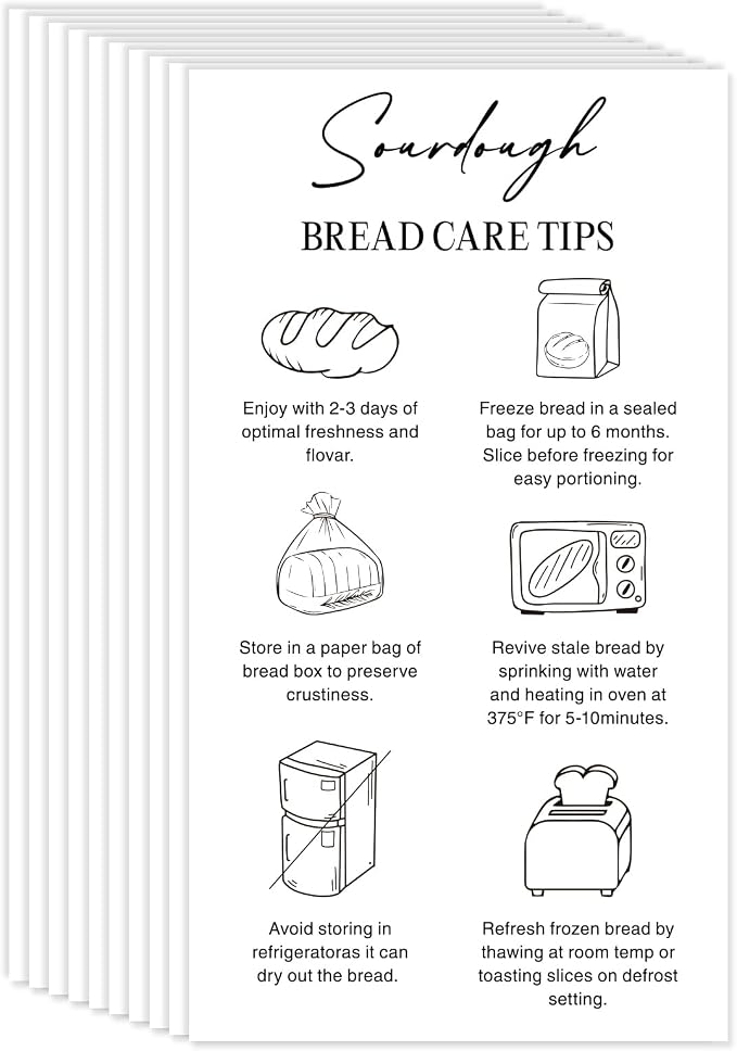 80 Pcs Sourdough Bread Care Instruction Stickers, 2x3.5 Inch Minimalist Black and White Storage Tips Labels for Bakery Bakers, Client Packaging and Homemade Bread