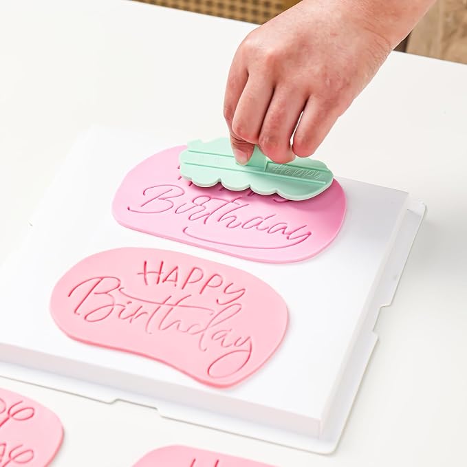KALAIEN 10 Pcs Happy Birthday Fondant Stamp Letters,3D Design Custom Mould Cookie Cutter Sets for Cake Cookie Decorating Supplies//Sugar Paste/Cupcake/Chocolate