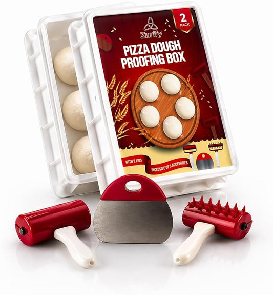 Pizza Dough Proofing Box - Sourdough storage container System with 2 Lids, Stackable 17.5"x11.8"x3.5" bread containers with full accessories 2-Pack by Zurify®